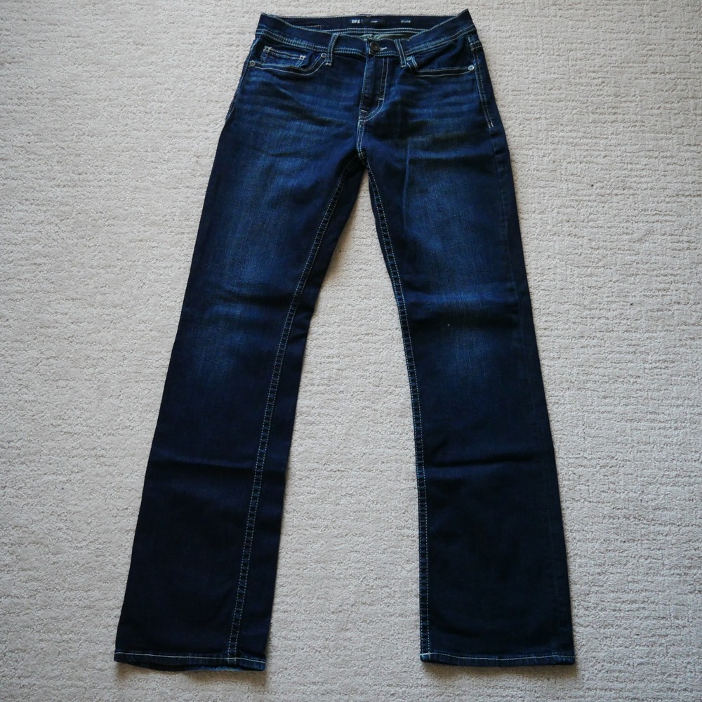BKE Aiden Mens Straight Leg Jeans Dark Wash Denim 31x34 Heavy Stitching